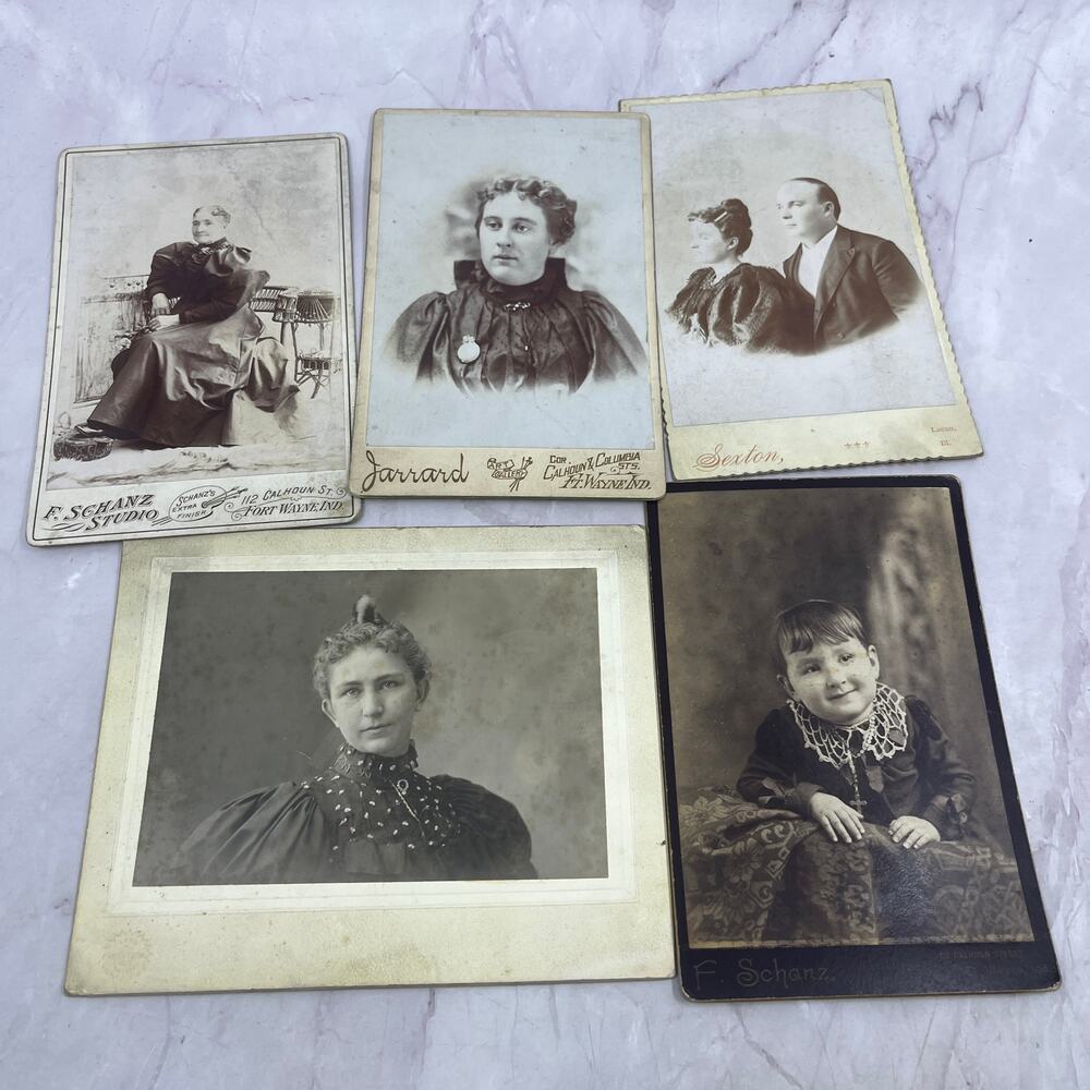 Lot of 5 Antique CDV Card Photos Marked "Anna Burris" Fort Wayne IN Area TK3